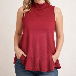 Anthropologie Shirt Blouse sz Med. Red Peplum Sleeveless Zip Back Women Stretch